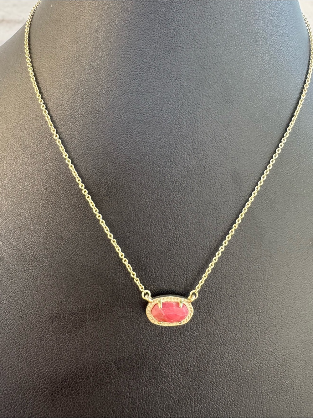 Kendra Scott Mini Elisa Gold & Dark Pink/Reddish Stone Necklace